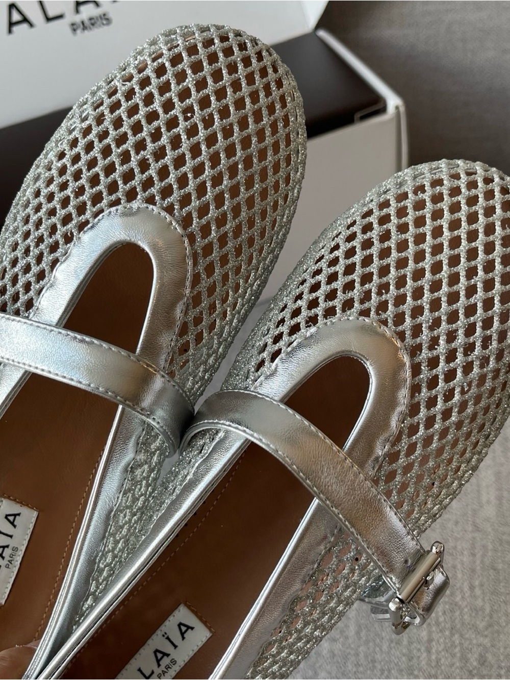 Alaia Silver Mesh Mary Jane Flats with Buckle - Picture 8 of 8